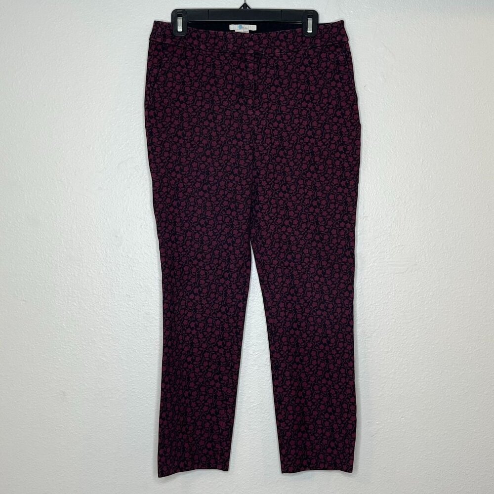 Boden‎ Crop Ankle Ponte Knit Trousers Floral Burgandy Navy Cotton Blend Size 8R